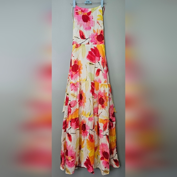 Rumer Sunshine Halter Maxi Dress, Pink Orange Yellow Floral, Small - Picture 5 of 11